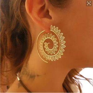 Spiral Silver Floral Leaf Earrings